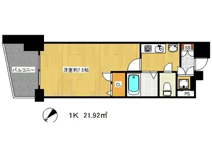 アスヴェルみなと元町オーシャンフロント(1K/6階)の間取り写真