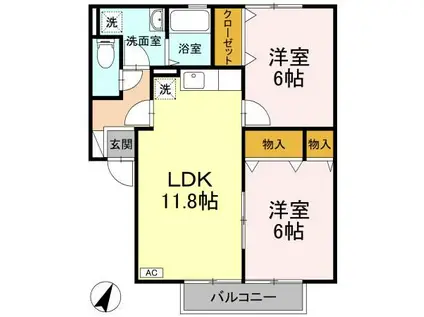 ウィル・ドミール(2LDK/2階)の間取り写真