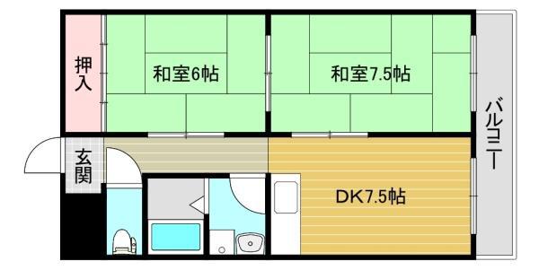 辰巳ハイツ(2DK/2階)の間取り写真