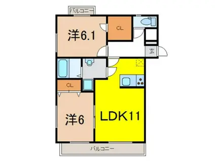 ミラコスタ(2LDK/2階)の間取り写真