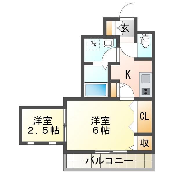 アーバン上大川前(1SK/2階)の間取り写真