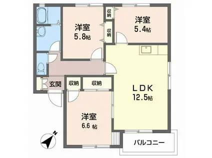 ベルディアス(3LDK/1階)の間取り写真