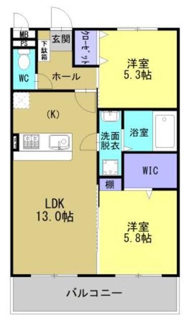 ソルーナ松橋(2LDK/4階)の間取り写真