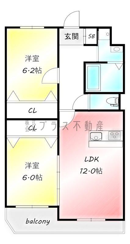 SERENA直方II(2LDK/3階)の間取り写真