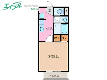 アンジュIII B棟(1K/2階)の間取り写真