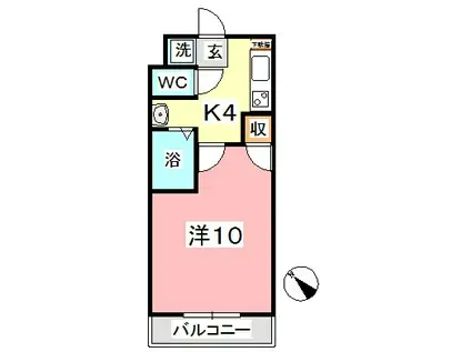ヴェルニパレ(1K/4階)の間取り写真