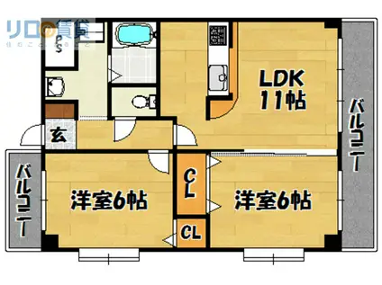 トヨサンマンション(2LDK/4階)の間取り写真
