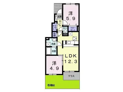 キャトルセゾンB(2LDK/1階)の間取り写真