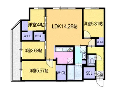 ラ・シュエット栄通D(4LDK/4階)の間取り写真