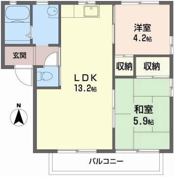 ディアス花北(2LDK/2階)の間取り写真
