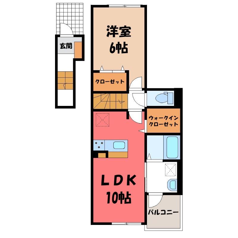 クラール 島野 B(1LDK/2階)の間取り写真
