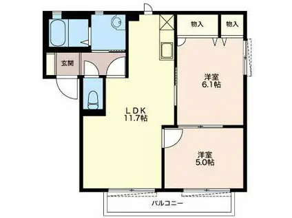 シャルム瀬名A(2LDK/2階)の間取り写真