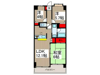 入間市駅 徒歩9分 都市ガス マンション 3LDK(3LDK/7階)の間取り写真