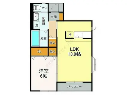 ボナール宮城野(1LDK/2階)の間取り写真