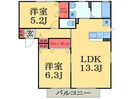 エバーグリーン8番館(2LDK/2階)の間取り写真