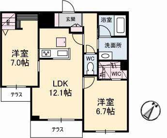 アベニール千鶴(2LDK/1階)の間取り写真