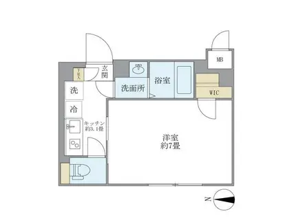 プラティーク旗の台ヒルサイド(1K/1階)の間取り写真