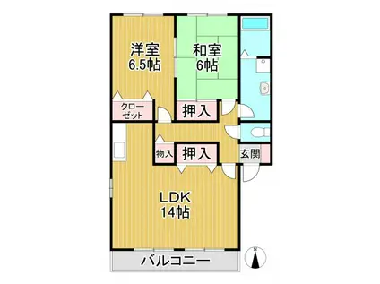 サンビレッジ久留米(2LDK/2階)の間取り写真