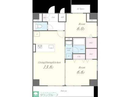 ヴィラドゥスール(2LDK/6階)の間取り写真