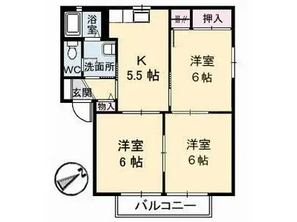 パレスR II(3K/2階)の間取り写真