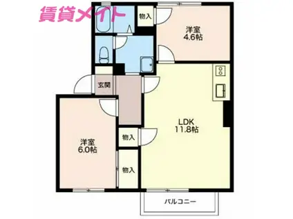 コーポラスたなか B棟(2LDK/2階)の間取り写真