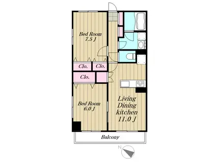 パインコート馬事公苑(2LDK/2階)の間取り写真