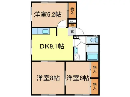 西澤コーポA棟(3DK/1階)の間取り写真