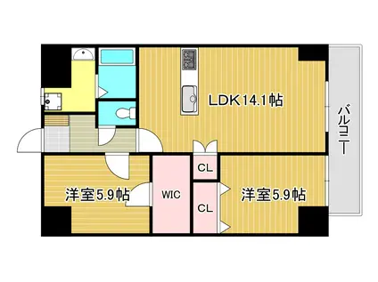 THE SQUARE・GRAND RESIDENCE(2LDK/9階)の間取り写真