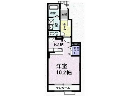 パークヒルズむらさきのA(ワンルーム/1階)の間取り写真