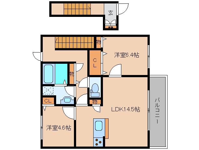 ヴィフレーヴ(2LDK/2階)の間取り写真
