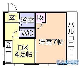 マロンハウス(1DK/2階)の間取り写真
