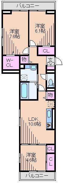アベニール大倉山(3LDK/3階)の間取り写真