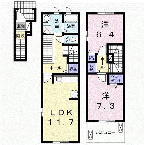 シャトン ミョル(2LDK/2階)の間取り写真