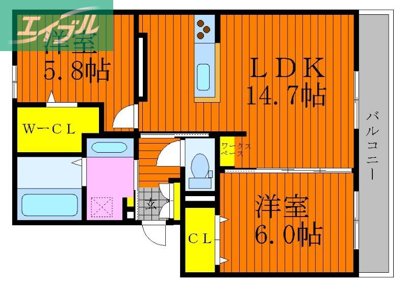 プレジオあくらC棟(2LDK/3階)の間取り写真