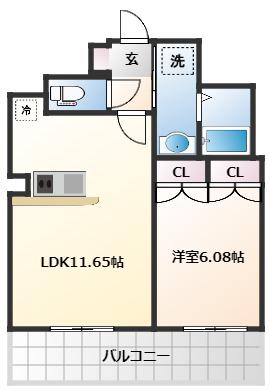 アルティザ仙台花京院(1LDK/4階)の間取り写真