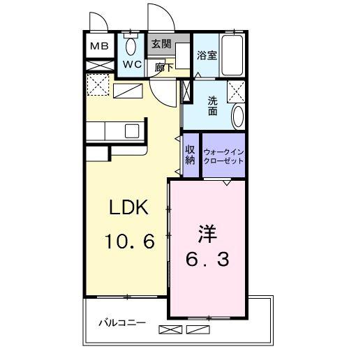 スカイウィング(1LDK/8階)の間取り写真