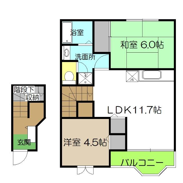 ハートフル(2LDK/2階)の間取り写真
