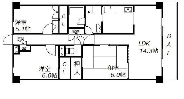 リアライズ垂水(3LDK/2階)の間取り写真