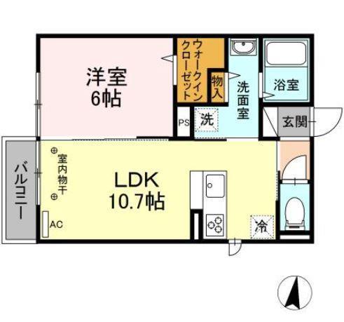 JR東北本線 花巻駅 徒歩3分 2階建 築5年(1LDK/2階)の間取り写真