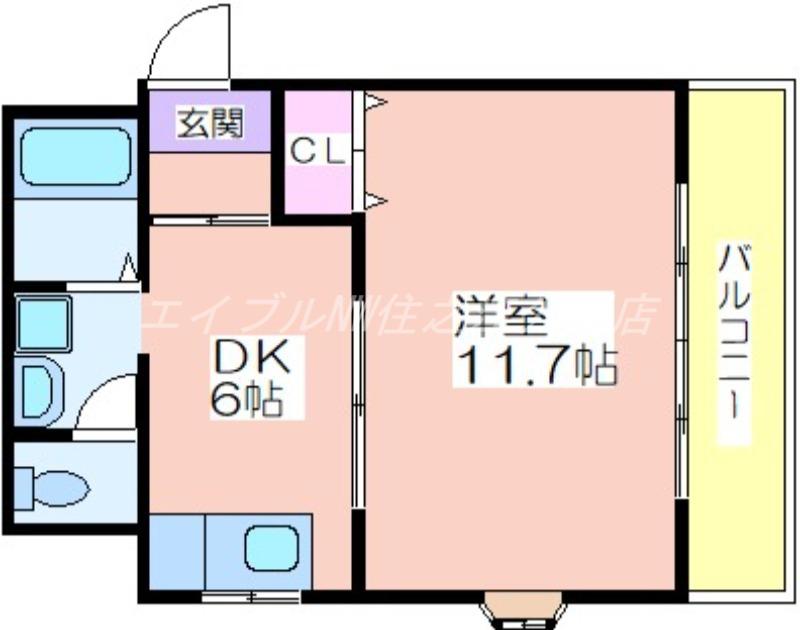 JR阪和線 我孫子町駅 徒歩5分 4階建 築35年(1DK/3階)の間取り写真