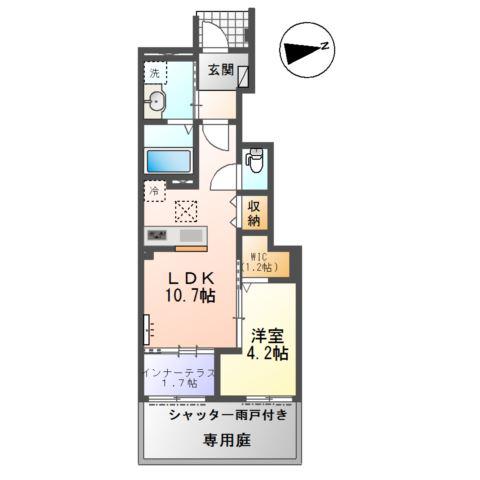 光明寺字山屋敷アパート(1LDK/1階)の間取り写真