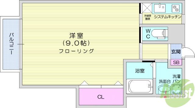 フォレストヒルサイド国見(1K/1階)の間取り写真