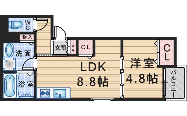ベリッシモ蛍池(1LDK/3階)の間取り写真