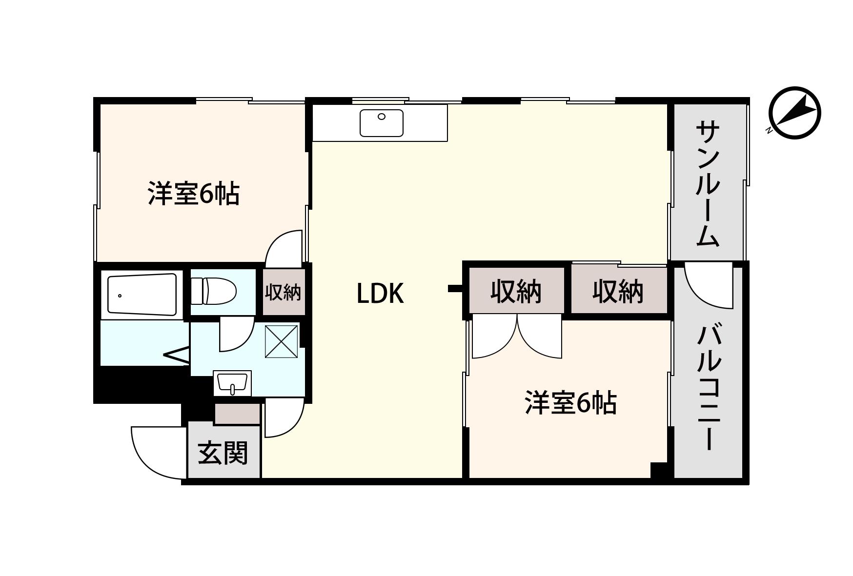 アシスト第5金沢マンション(2LDK/4階)の間取り写真