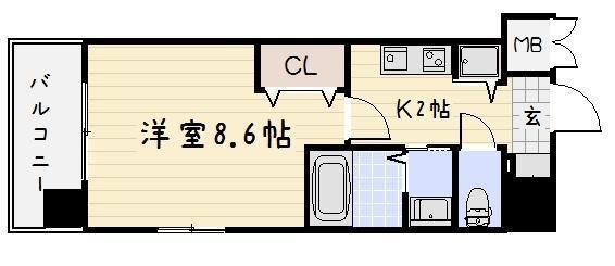 ベイプレイス小倉(1K/10階)の間取り写真