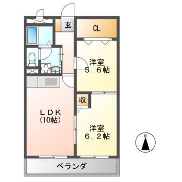 プリュ クレール(2LDK/6階)の間取り写真