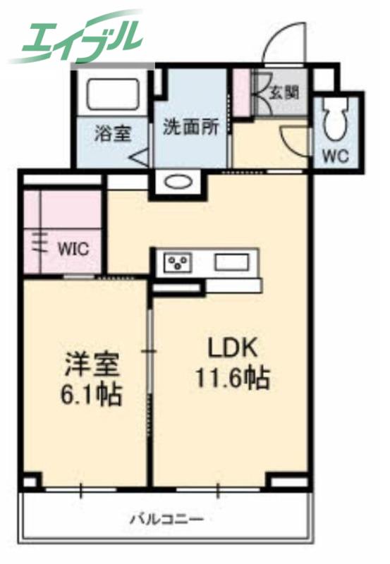 岡山電軌清輝橋線 東中央町駅 徒歩2分 4階建 築8年(1LDK/3階)の間取り写真