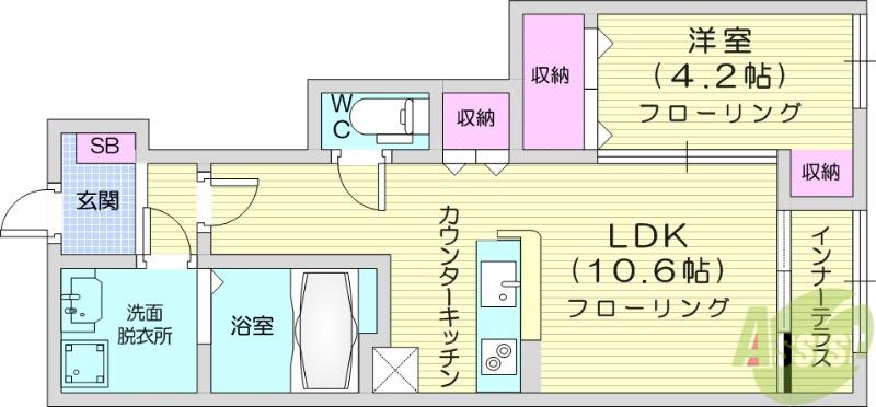袋原1丁目アパート工事(1LDK/1階)の間取り写真