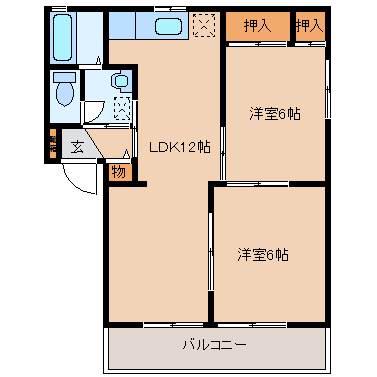 エクセル松田(2LDK/1階)の間取り写真