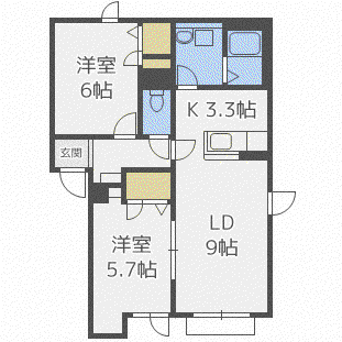 シャーメゾン元町グランビレッジJ(2LDK/2階)の間取り写真